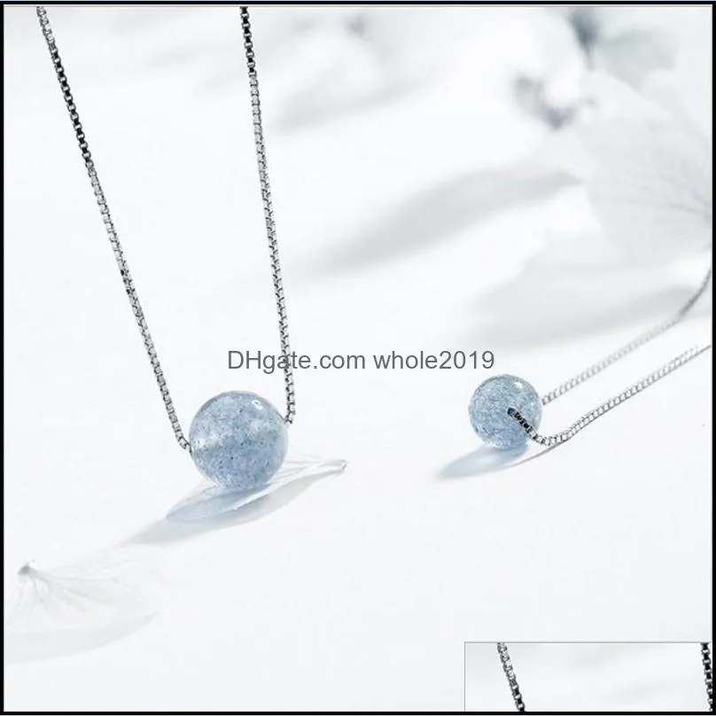 natural stone crystal charm necklaces 925 sterling silver ocean blue crystal clavicle chain necklace pink strawberry crystal jewelry