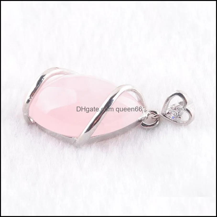natural rose quartz gemstone pendants reiki healing chakra horse eye shape pink crystal jewelry wholesale fashion good quality dn3242