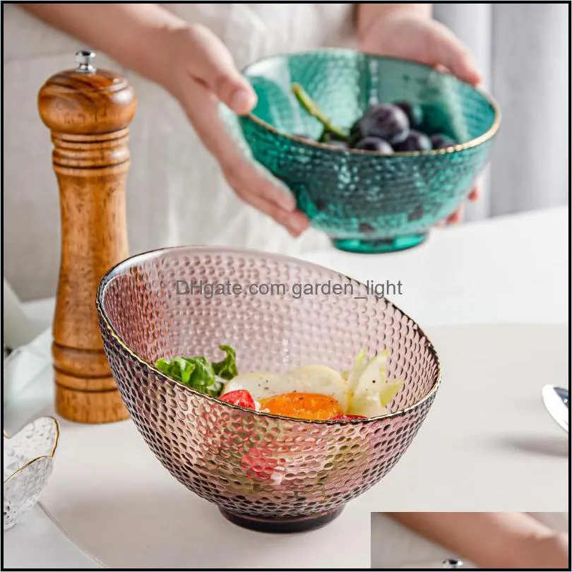 nordic golden border salad bowl transparent glass fruit rice meal serving bowls soup storage container decoration tableware