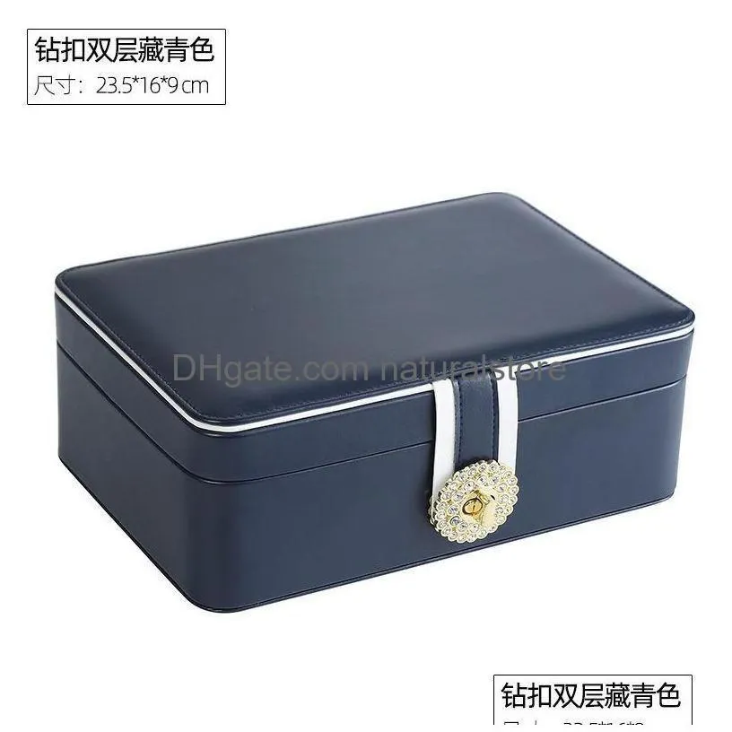 2022 pu leather storage with diamond button cute ring and necklace leather box durable storage showcase