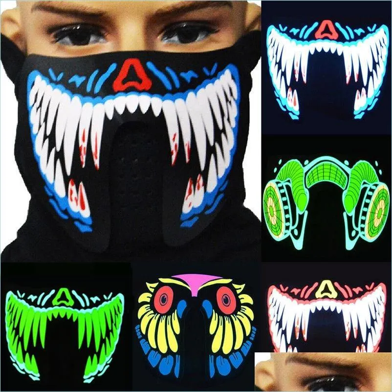 halloween led masks clothing big terror masks cold light helmet festival party glowing dance steady voice activated music mask