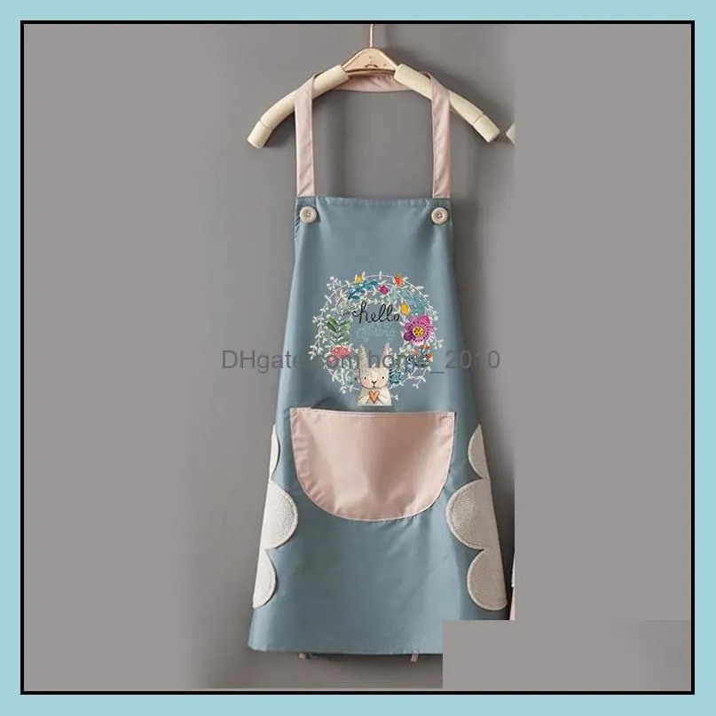 wipeable waterproof oilproof cartoon wreath rabbit kitchen nail shop apron for women baking accessories 90x70cm