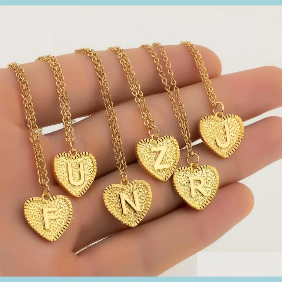 european american fashion gold 26 letters pendant necklace love heart alphabet name initials necklace womens jewelry