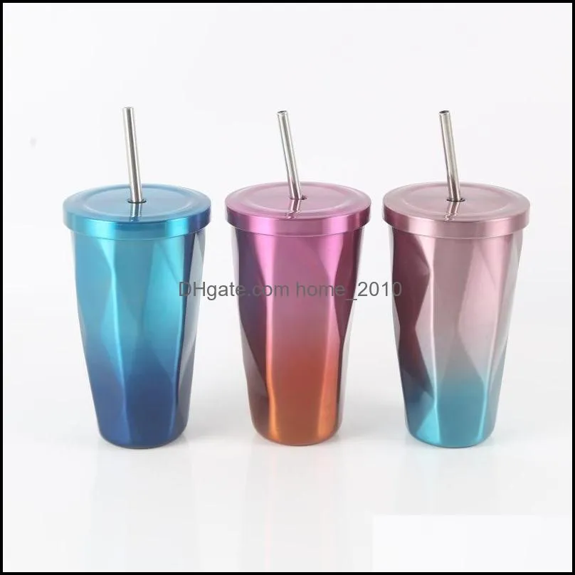17oz stainless steel cup double wall coffee tumbler with lid and straw high capacity water mug