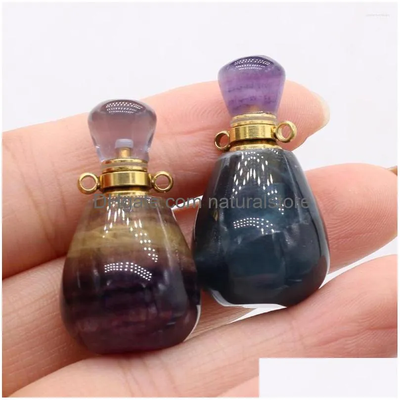 pendant necklaces natural stone gem oval fluorite perfume bottle handmade crafts diy necklace jewelry accessories gift making 18x34mm