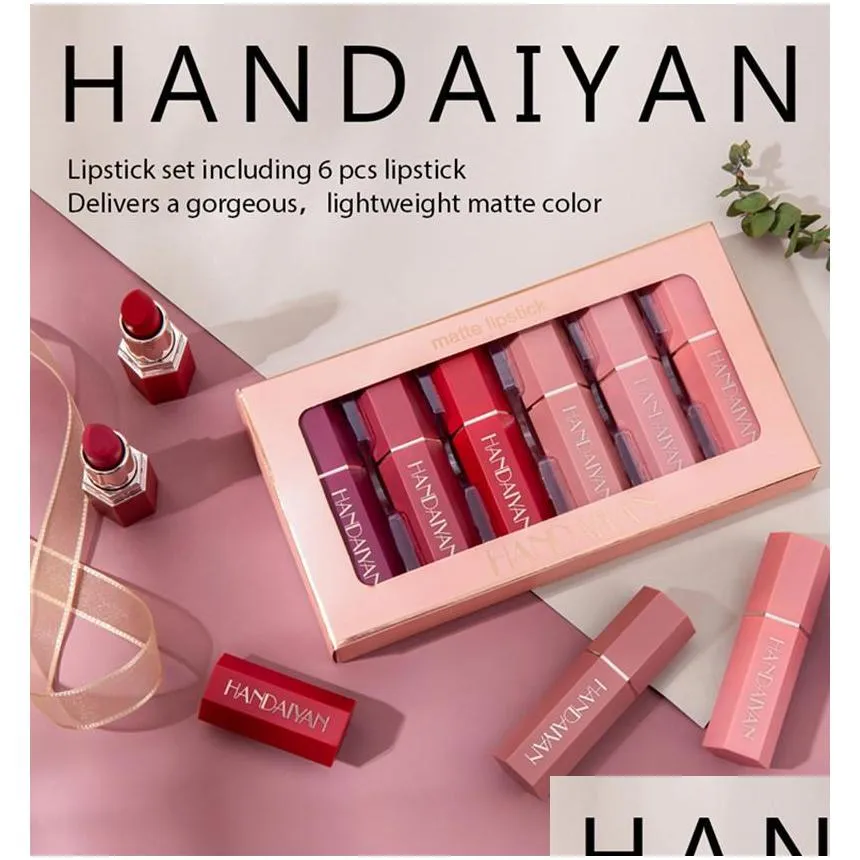 drop handaiyan matte lipstick set box makeup delivers a gorgeous lightweight color 6pcs lip stick epacked