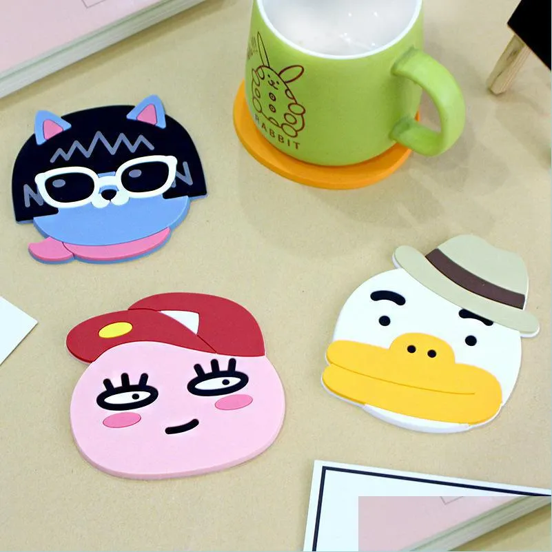 silicone dining table placemat coaster kitchen accessories mat cup bar mug cartoon animal bear duck rabbit drink pads