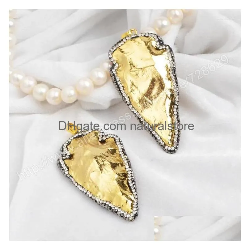 pendant necklaces borosa 5pcs/lot druzy large full gold color natural gems arrowhead bead paved zircons jab254 drusy jewelry