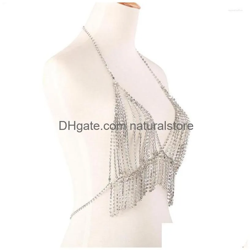 pendant necklaces sexy crystal tassel body bra chain jewelry for women rhinestone breast necklace chest lingerie gift