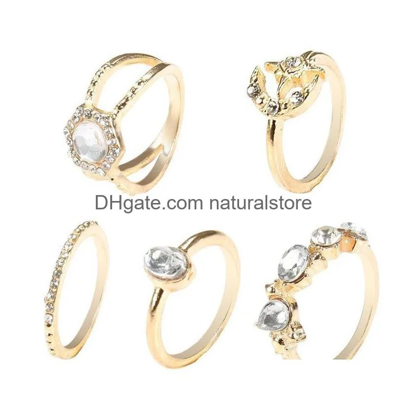 wedding rings 5pcs/set boho vintage ring for women star crescent geometric crystal joint female jewelry