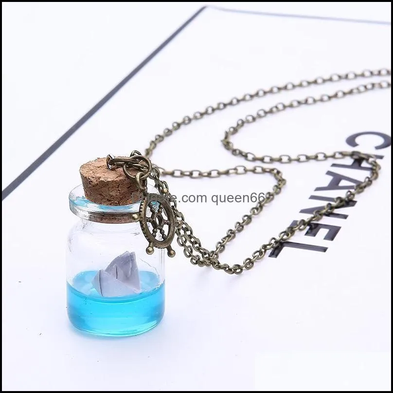 bottle necklace mini drifting bottle sea paper boat party jewelry summer beach jewelry gifts chain necklace