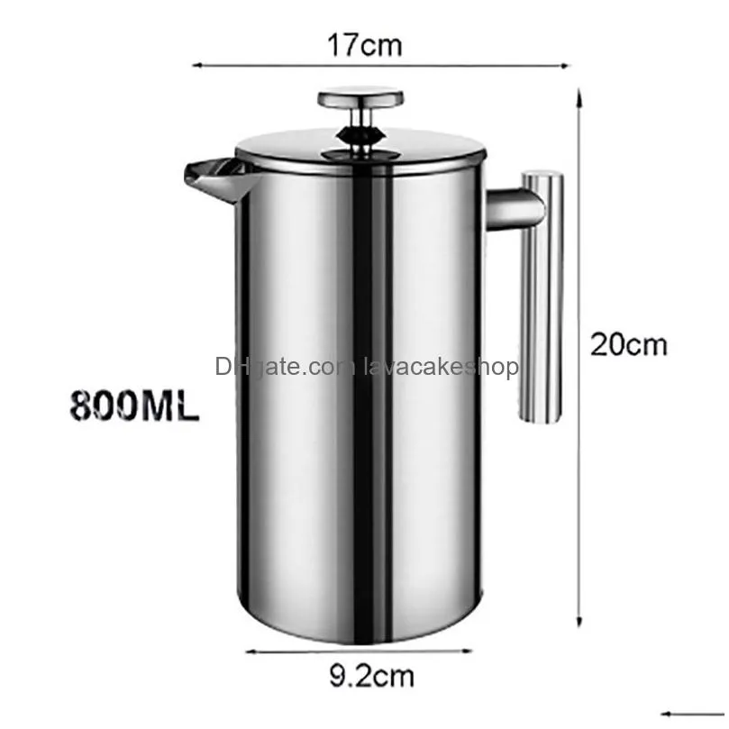 french press coffee maker stainless steel coffee percolator pot double wall large capacity manual cafetiere coffee containers