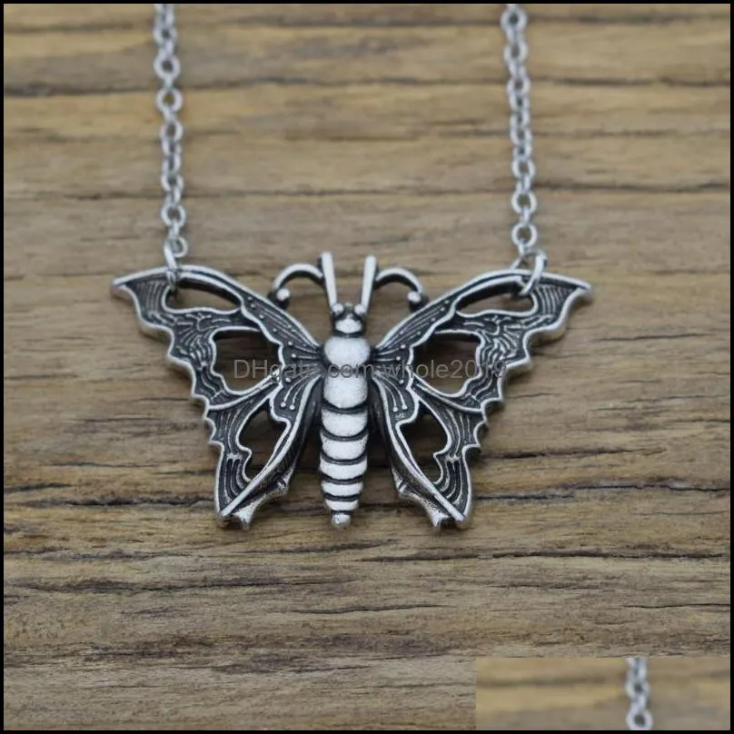 chains 1pcs antique silver plated insect butterfly necklace woman jewelrychains