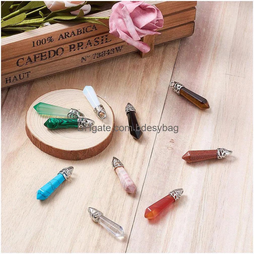 fashewelry bullet shape gemstone pendants hexagonal healing pointed chakra stone charms for necklace jewelry making hole 3x2mm