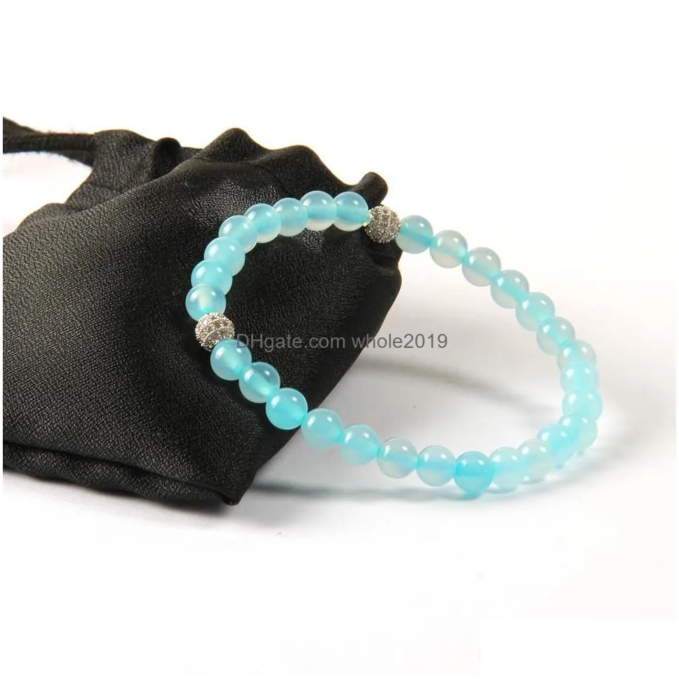  jewelry wholesale 10pcs/lot 6mm natural blue stone beads with clear cz ball beaded bracelet for women and girl