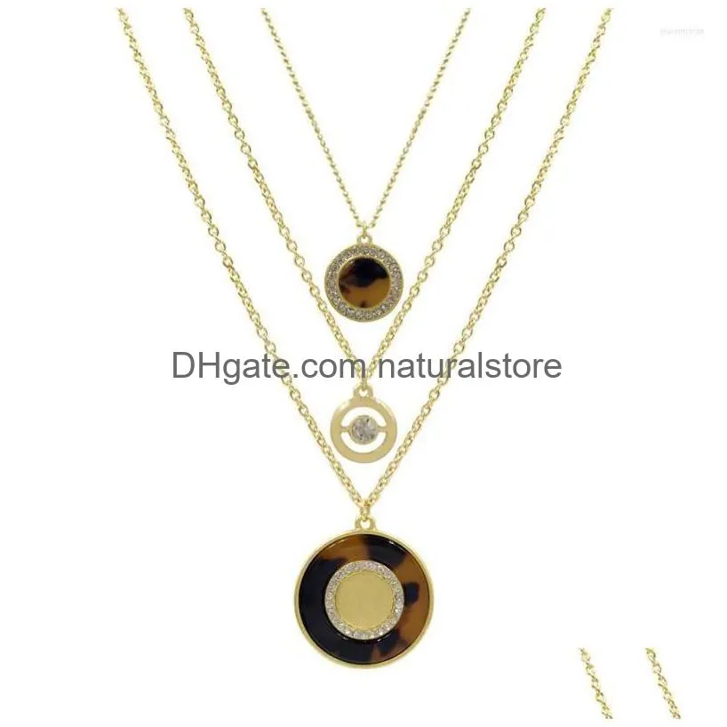 pendant necklaces bohemia classic gold color plating elegant marble round disc layered necklace for women gorgeous party decoration