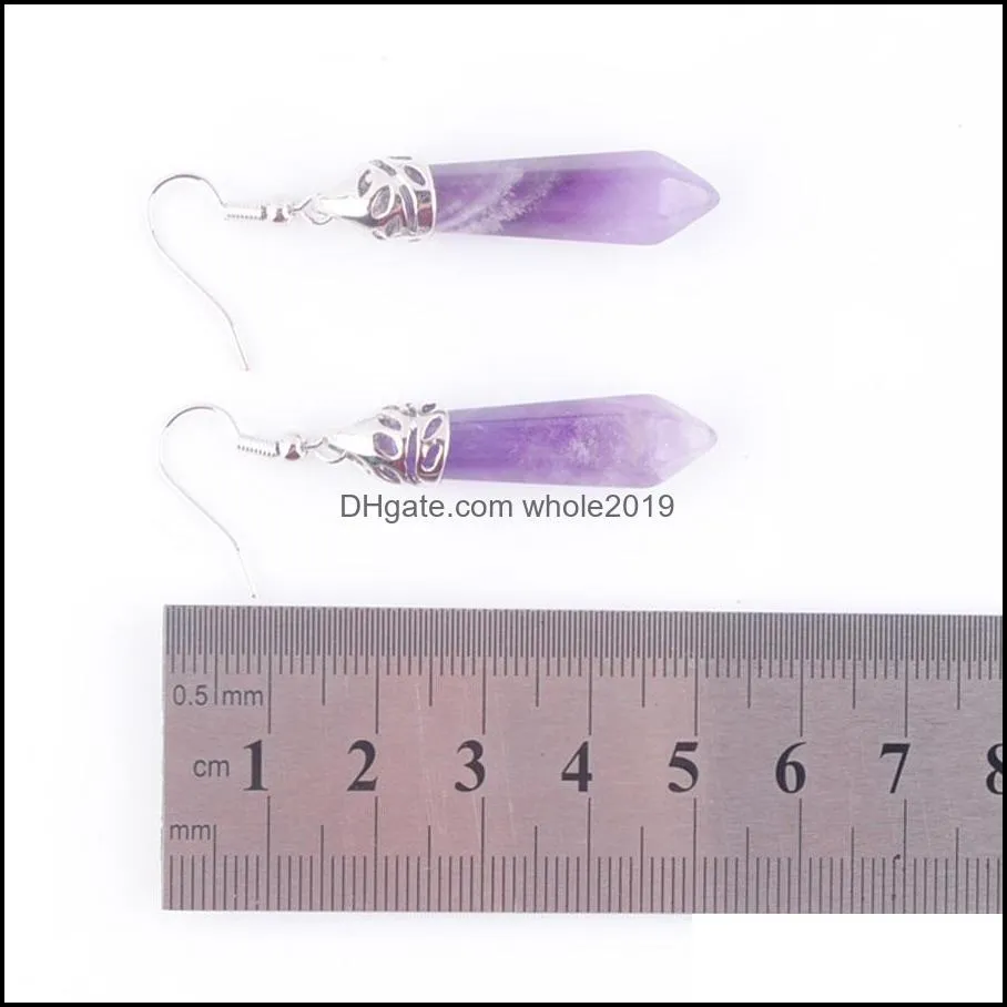 natural amethyst gemstone dangle earrings hexagonal pointed reiki chakra beads for women jewelry r3058