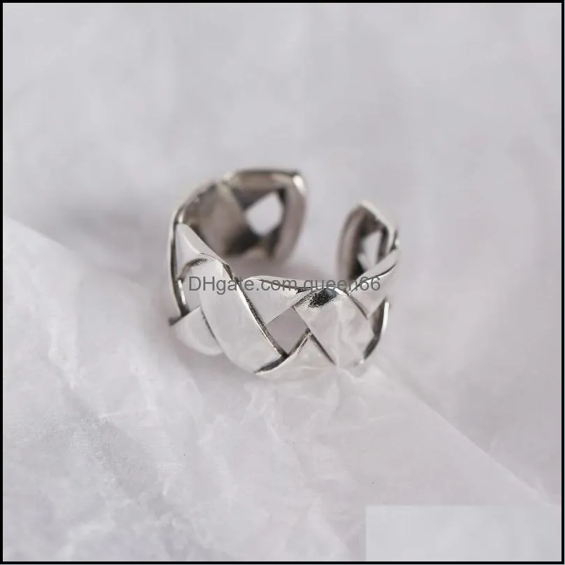 genuine 925 sterling silver open ring for women men vintage thick braided korean design fine party punk jewelry ymr729