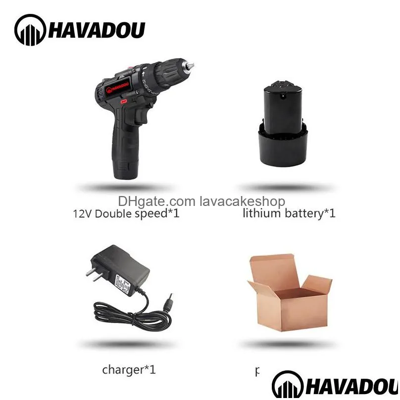 havadou torque cordless impact electric drill 12v mini power driver 2 speed choice screwdriver 201225