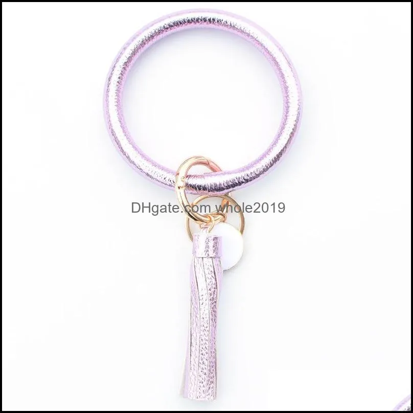 circle key ring leather bracelet keyrings bangle cute bag keychains women girls tassel keychain wristlet keyfob jewelry q31fz