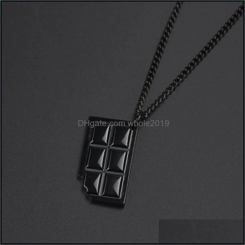 chains stainless steel cute black chocolates block pendant necklace fashion jewelrychains