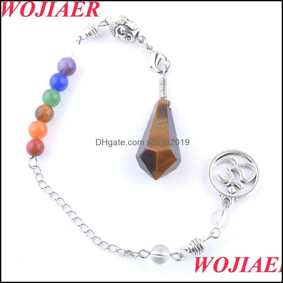 small size stone buddha head 3d pendulum pendants for dowsing cone 7 chakra chain hexagon pendulo jewelry bo905