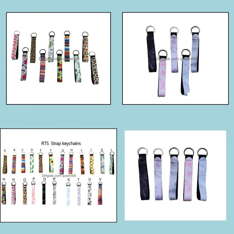 29 styles wristband keychains floral printed key chain neoprene key ring wristlet keychain party favor 300pcs dhs ship