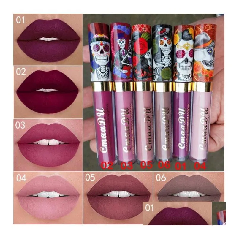 drop cmaadu magic nonstick matte metal pearlescent skull lip gloss sexy waterproof liquid velvet