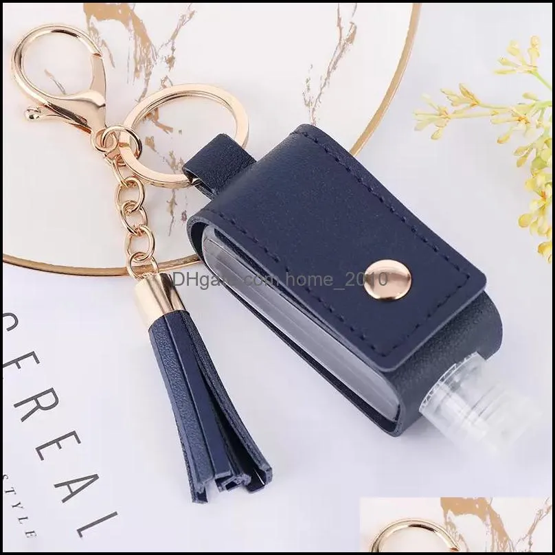 hand sanitizer holder with bottle leather tassel keychain portable disinfectant case empty bottles keychains