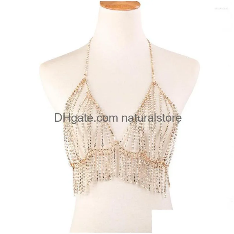 pendant necklaces sexy crystal tassel body bra chain jewelry for women rhinestone breast necklace chest lingerie gift