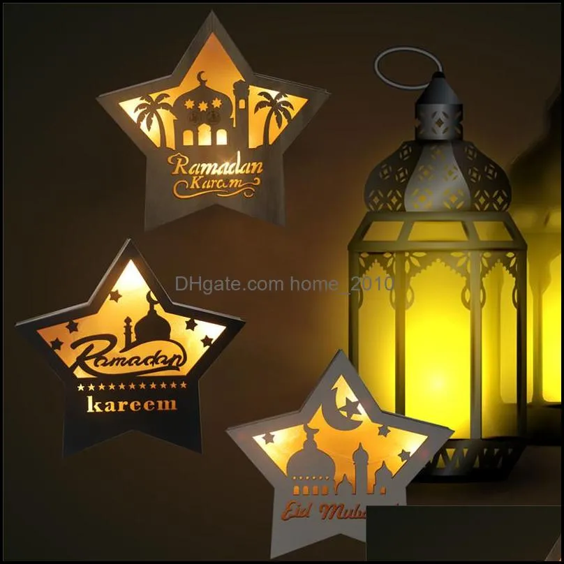 islam ramadan wooden table decoration pentagram led warm light eid mubarak muslim table top ornaments for home party supplies