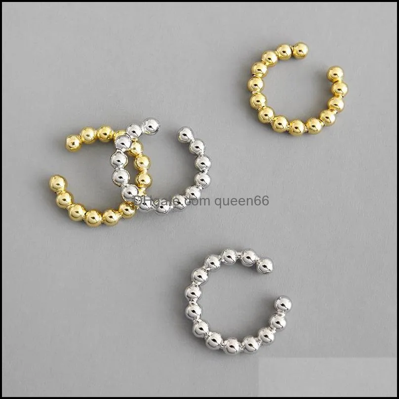 1 pc 100 real 925 sterling silver clipon screw back ear cuff for women korea ins geometric round beads non pierced earrings jewelry