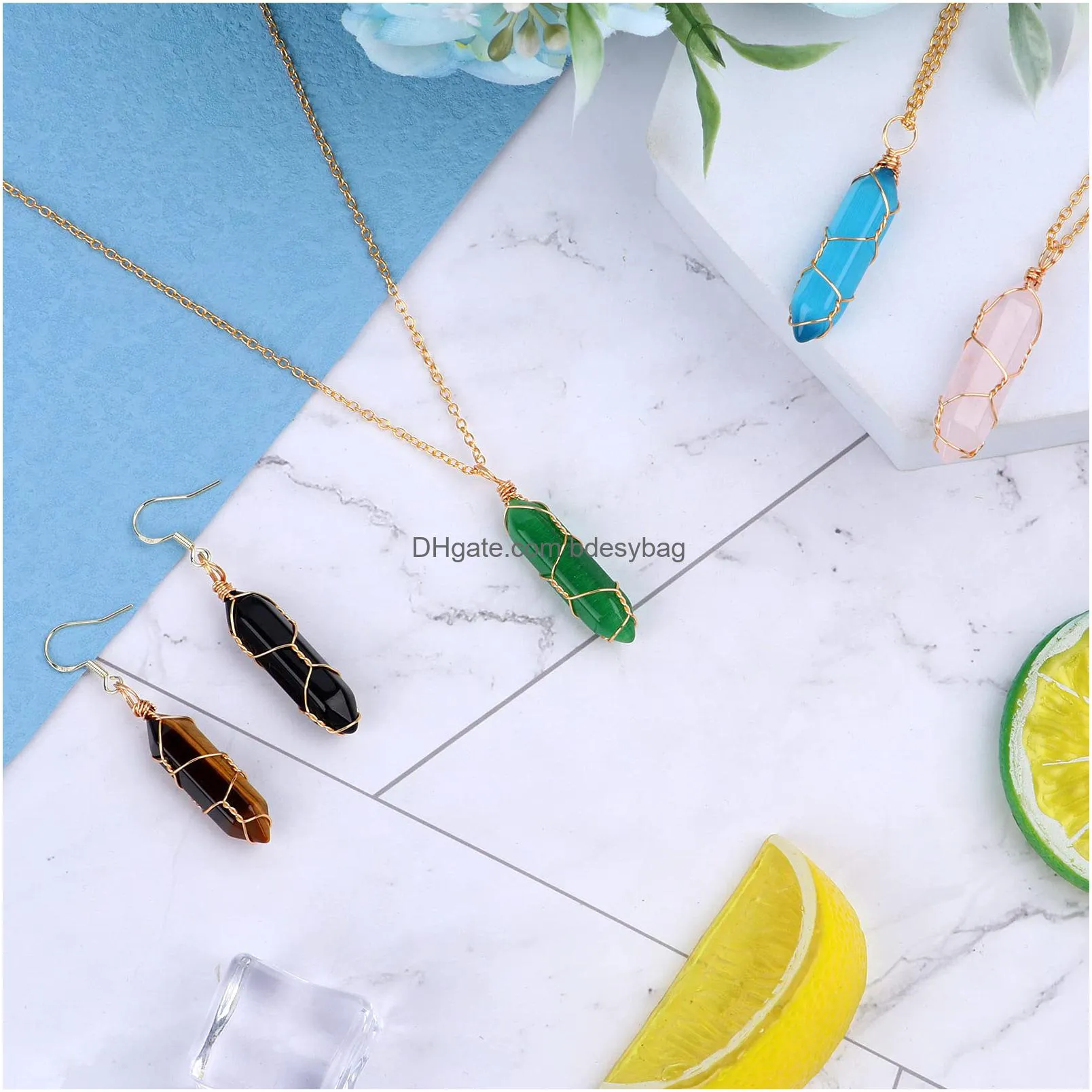 ioffersuper hexagonal crystal pendants necklace accessories including wire wrapped gemstone pendants necklace bulk chains earring for women girls jewelry gift making