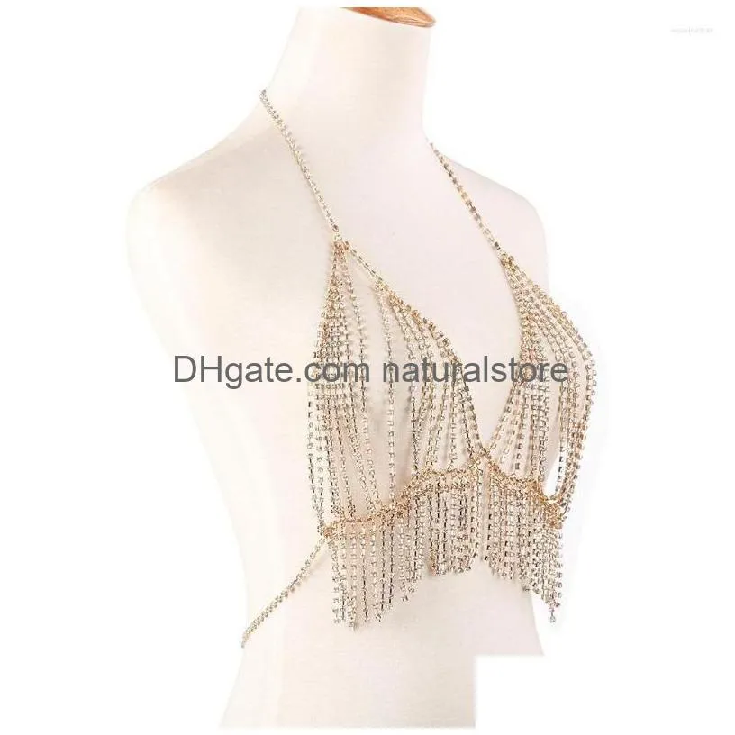 pendant necklaces sexy crystal tassel body bra chain jewelry for women rhinestone breast necklace chest lingerie gift