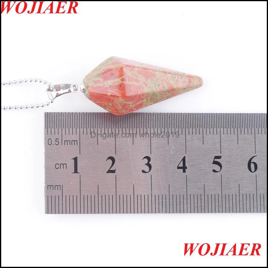 natural gem stones pendant necklace hexagonal pyramid pointed reiki chakra healing beads pink purple crystal bz905