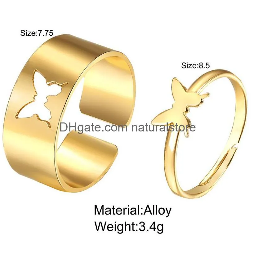 trendy gold butterfly for women men couple love silver color set friendship engagement wedding open rings jewelry