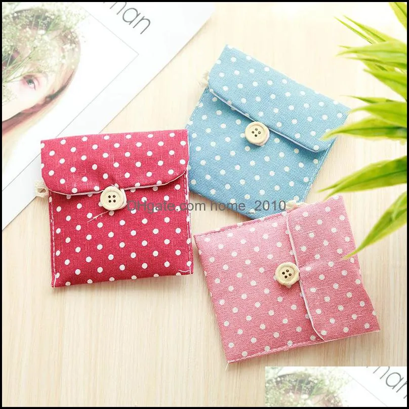 sanitary napkin storage bag dot cotton linen sanitary pad pouch aunt towel bags button open packaging coin purse jewelry