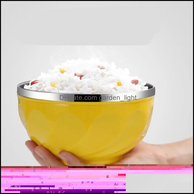 bowls stainless steel rice bowl doublelayer antiscald antifall insulation color dinner 13 / 15cm salad ramen