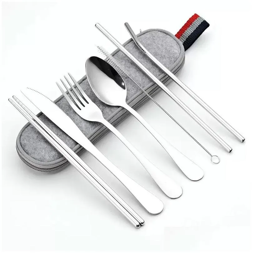 portable stainless steel cutlery set travel camping out dining silverware with waterproof set inventory wholesale