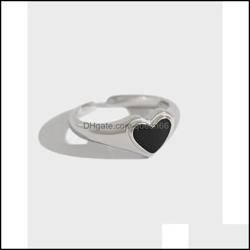 100 genuine 925 sterling silver open ring women classic black glue stone heart finger rings bagues fine jewelry ymr1006