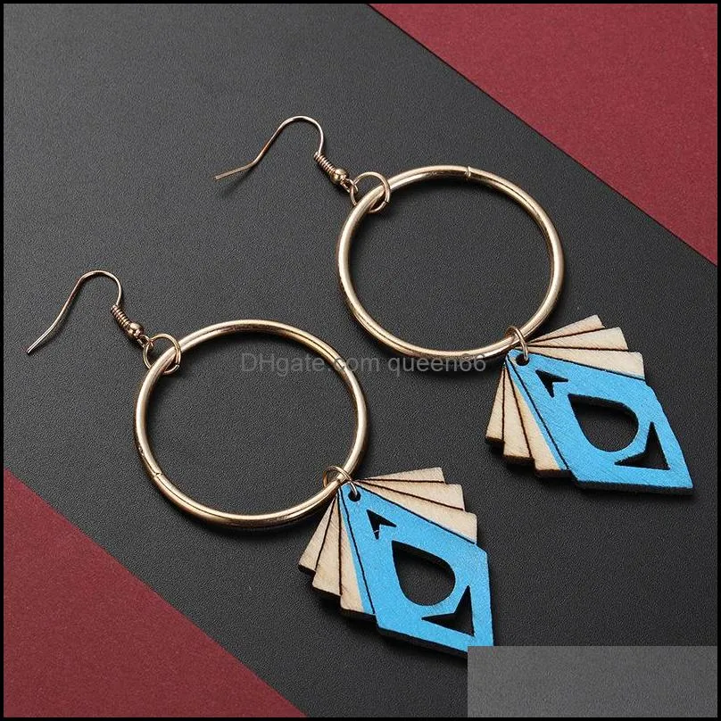 earring jewelry printing geometric colorful eardrop afro wooden earrings fashion wood statement hoop earrings for women lady