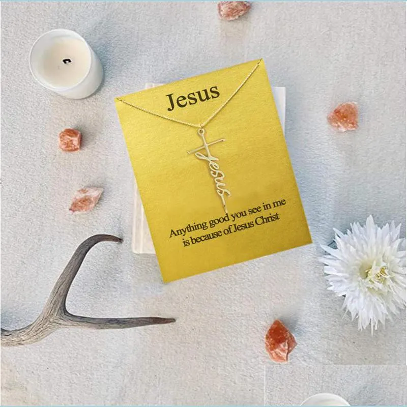 jesus cross religion pendant necklace girls women letter chokers statement card jewelry gift silver gold color