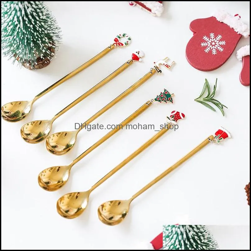 stainless steel gift spoon tableware jelly desserts christmas decoration spoons creative garland santa claus scoop 2020 arrival 2 9qd