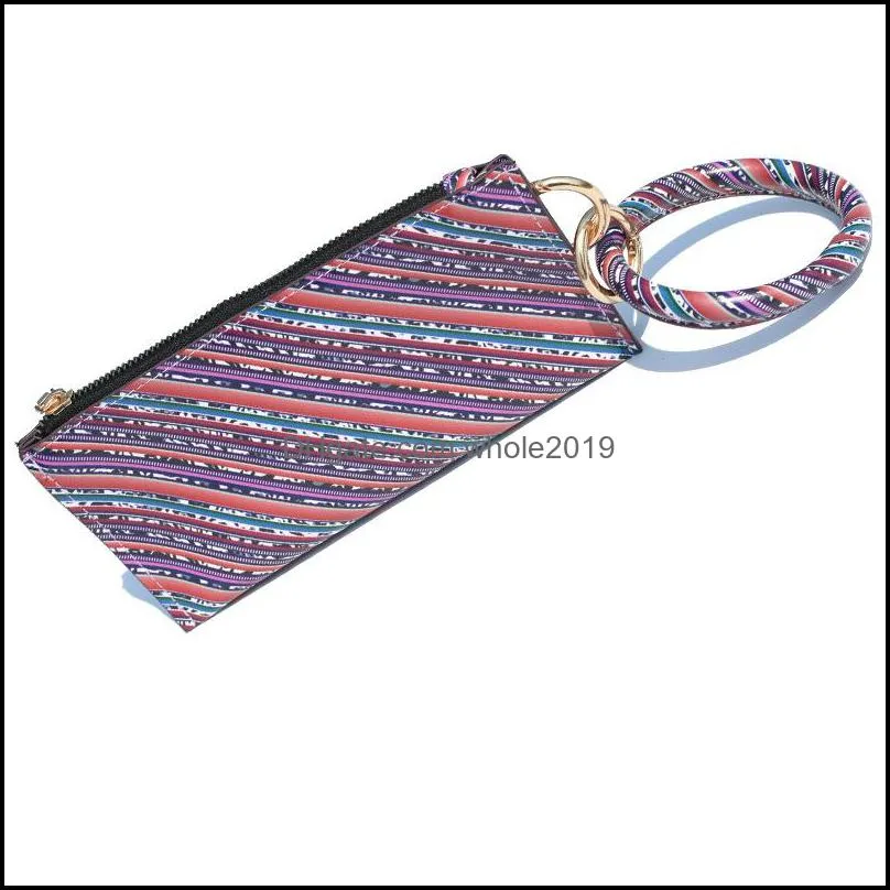 key chains pu leather keychain bracelet wallet wristlet bangle keyrings leopard zip long handbag bracelets for women dhs