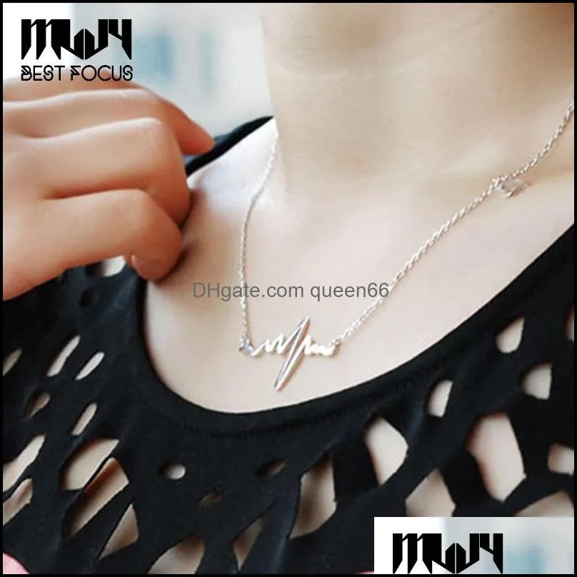 punk necklaces pendants for women electrocardiogram style gold silver placed pendant necklaces fashion jewelry for gift 100 pcs/lot