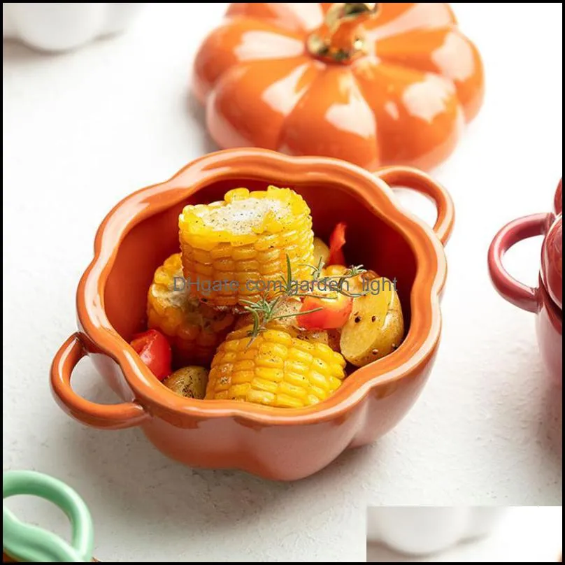 bowls 1pc creative pumpkin shaped baking bowl with lid ceramic household tableware dessert soup milk kitchen tools