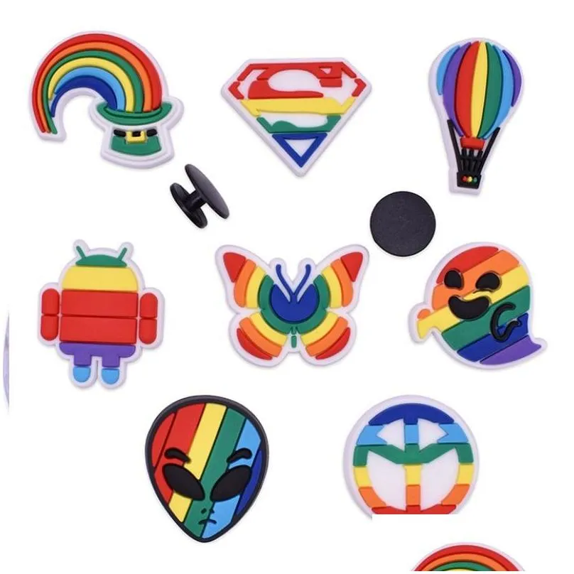 party favor rainbow cartoon character pvc rubber shoe charms holeshoe accessories clog fit wristband croc buttons shoes decorations
