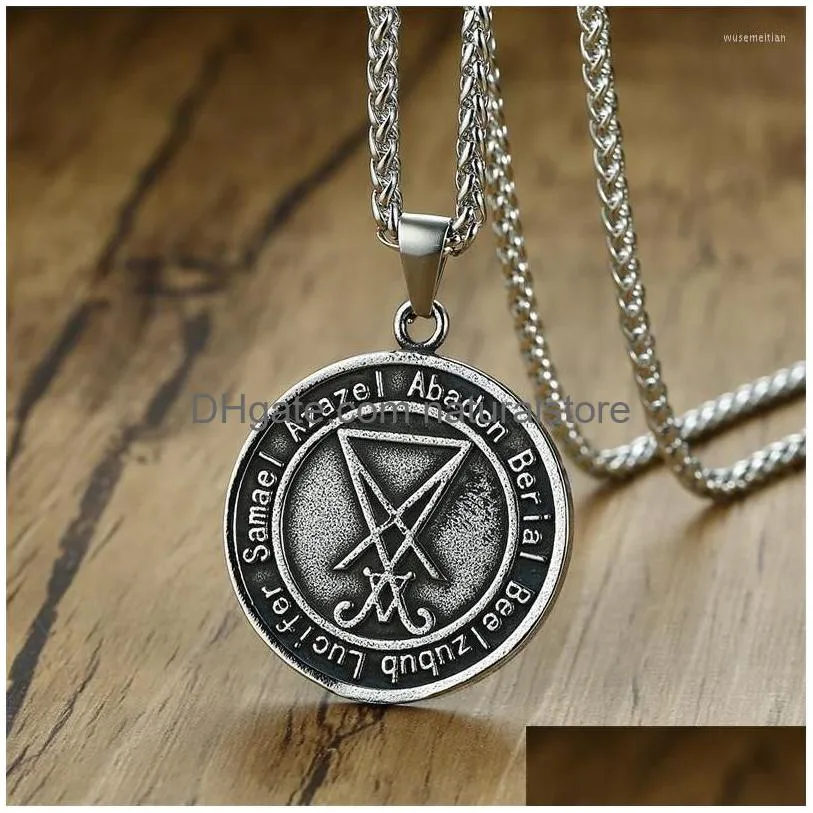 pendant necklaces modyle double sides wearable sigil of lucifer david star pendants stainless steel men necklace pagan occult male