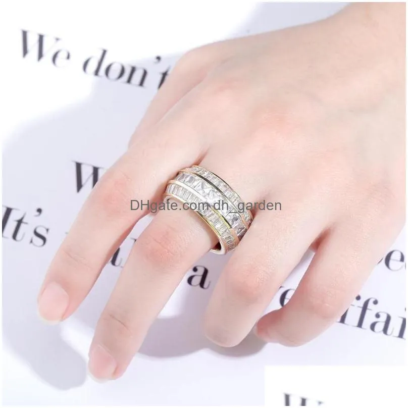 cluster rings baguette zircon high quality copper material ring gold color iced out cubic zirconia fashion hip hop jewelry