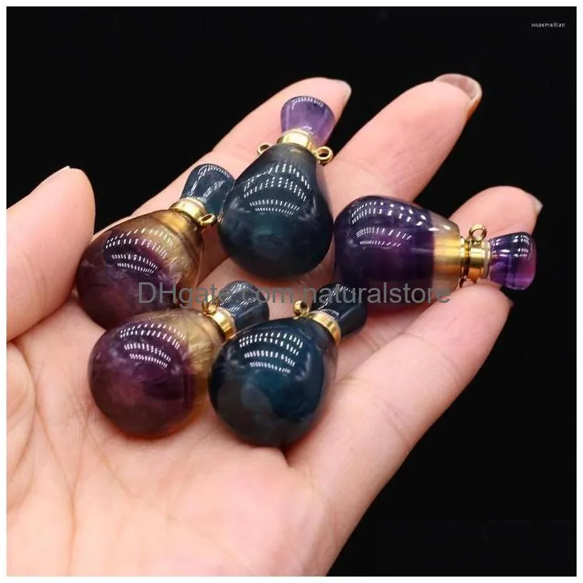 pendant necklaces  oil diffusernatural fluorites perfume bottle natural stone charms for women jewerly necklace 18x340mm